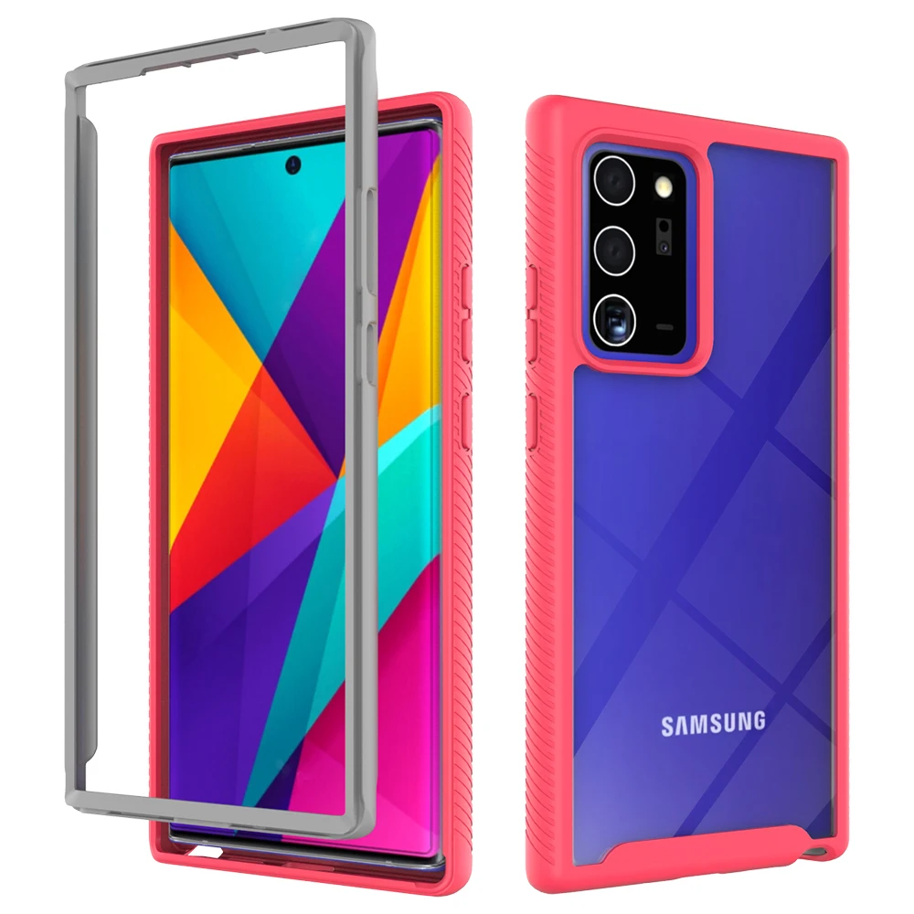 

360 Heavy Phone Case For Samsung Galaxy Note 10 Lite 20 Ultra S20 FE Plus S10 S10E S9 2020 Transparent 2 in 1 Frame Armor Cover