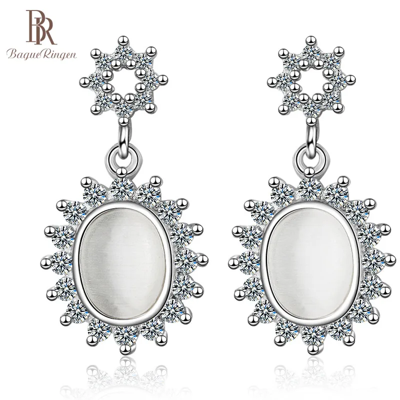 Bague Ringen, корейский темпераментный стиль, серьги с кимофановым камнем, серебро 925, ювелирные изделия, летние цветы, юбилей, вечерние