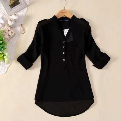 

Formal Women Blouse Spring Summer V-Neck Chiffon Shirt Long Sleeve Casual Blouse