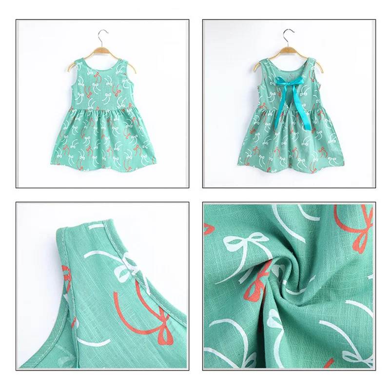 Детские платья без рукавов с цветочным принтом и бантом для девочек платье