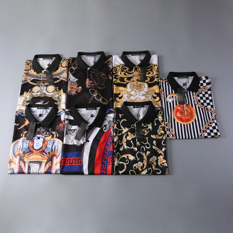 

New Fashion British Printed Short Sleeve Loose Lapel Fashion Short Sleeve Men's Slim Top