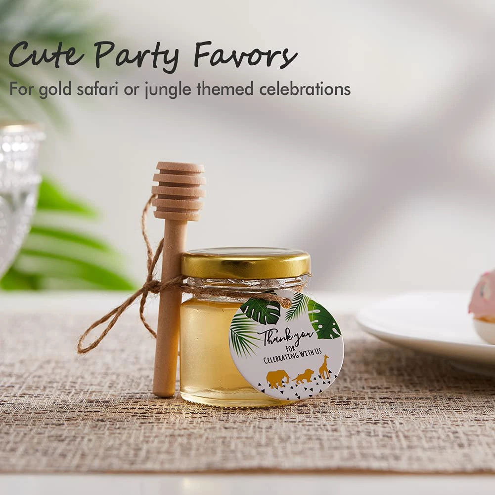Glass Honey Jar with Gold Lid Wood Dipper Thank-You Tag. Gifts for Baby Shower Birthday Wedding and Holidays | Дом и сад