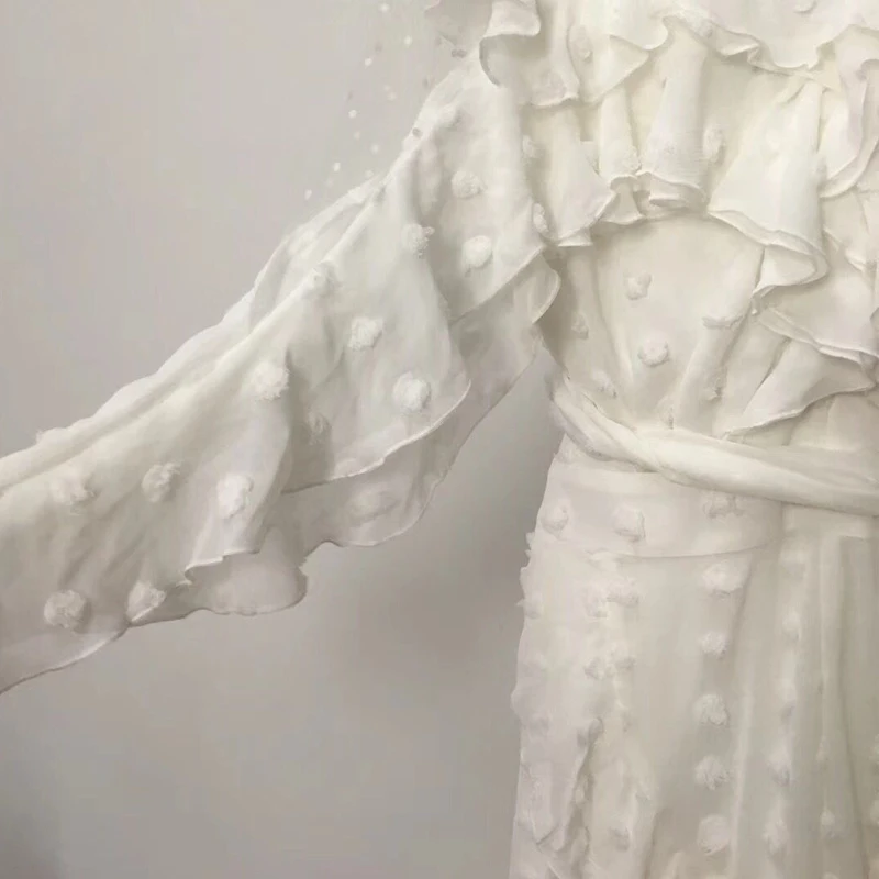 Подиумное Сетчатое лоскутное кружевное платье с оборками в горошек на шнуровке