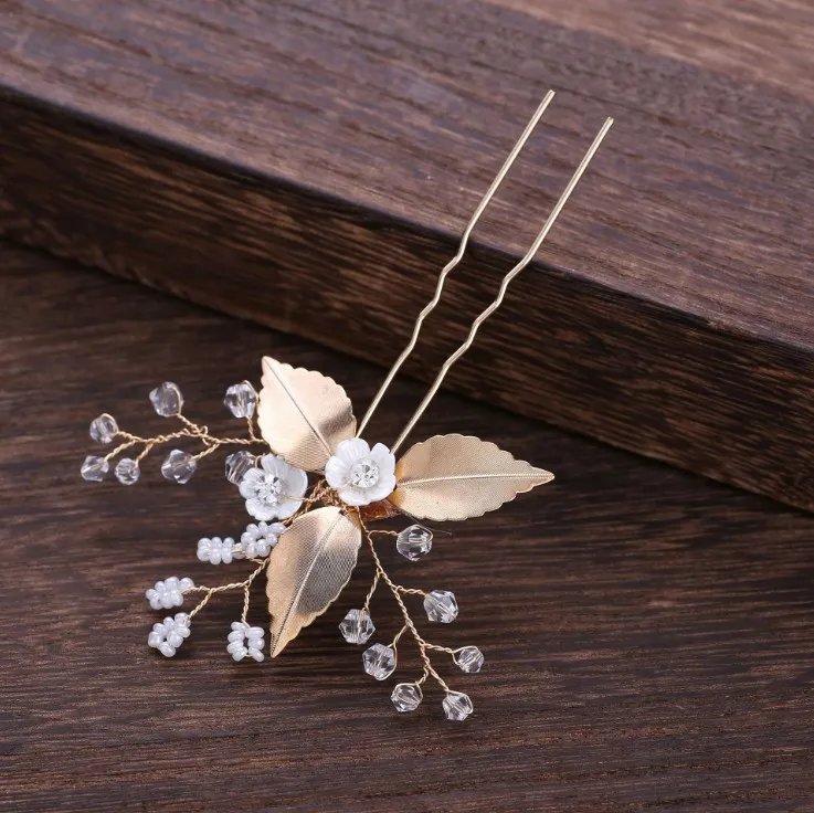 Свадебные заколки для волос с искусственным жемчугом в виде цветка золотого