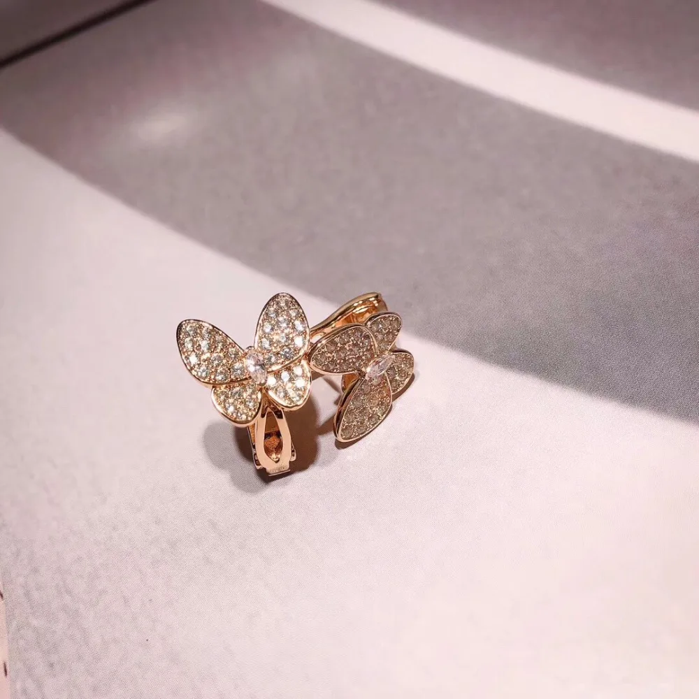 Топовый бренд для вечерние искусственное кольцо с двумя бабочками серьги-клипсы
