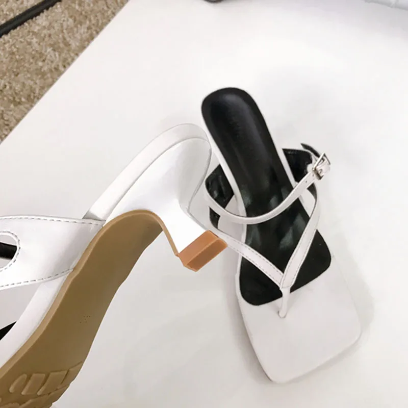 

2021 New Summer Slippers Thin High Heel Slides Female Slip On Flip Flop Ladies Brand Narrow Band Sandal Shoes Pumps
