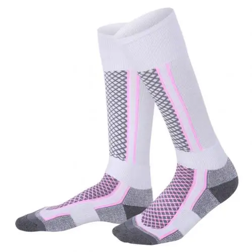 Pink White Мужские и женские зимние уличные спортивные носки для сноуборда, катания на лыжах, плотные теплые носки без пятки, Детские хлопковые носки, походные носки - Цвет: Pink White