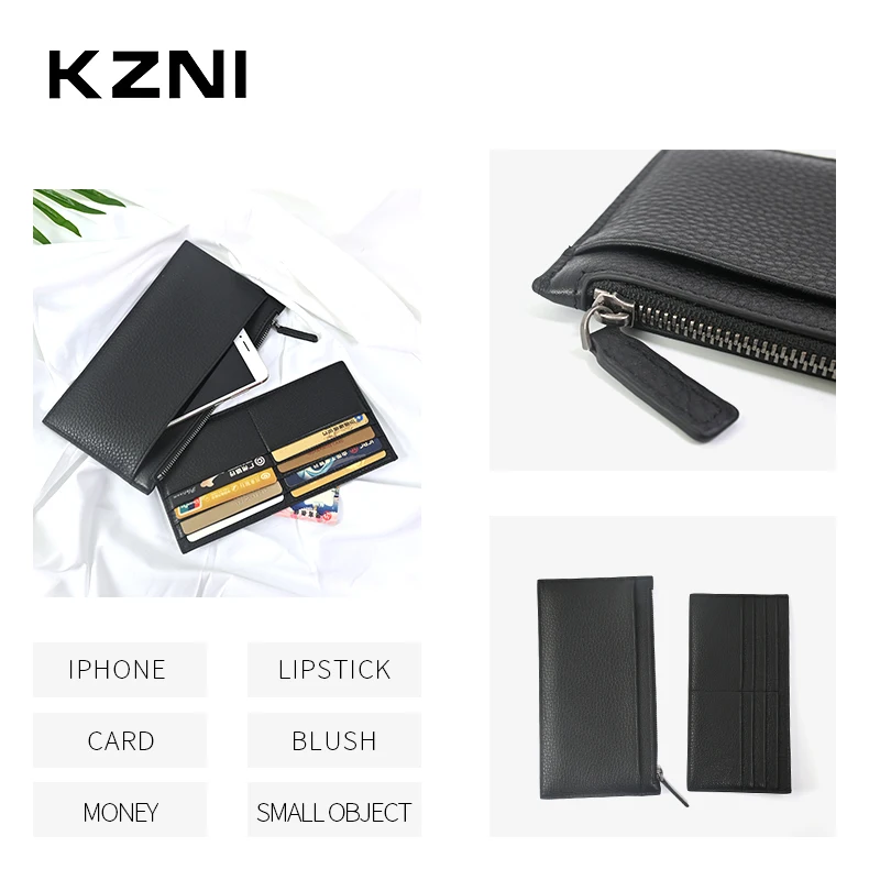 KZNI Long Large Genuine Leather Phone Wallet Female Coin Purse Womens Wallets and Purses Women Card Holder Portomonee2169 | Багаж и сумки