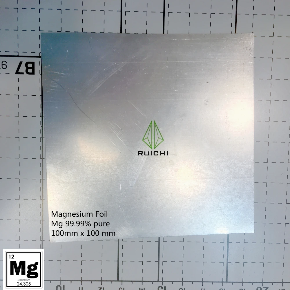 Lámina de magnesio puro, hoja de magnesio, Mg 99.99%, 0,5x100x100mm/unidad
