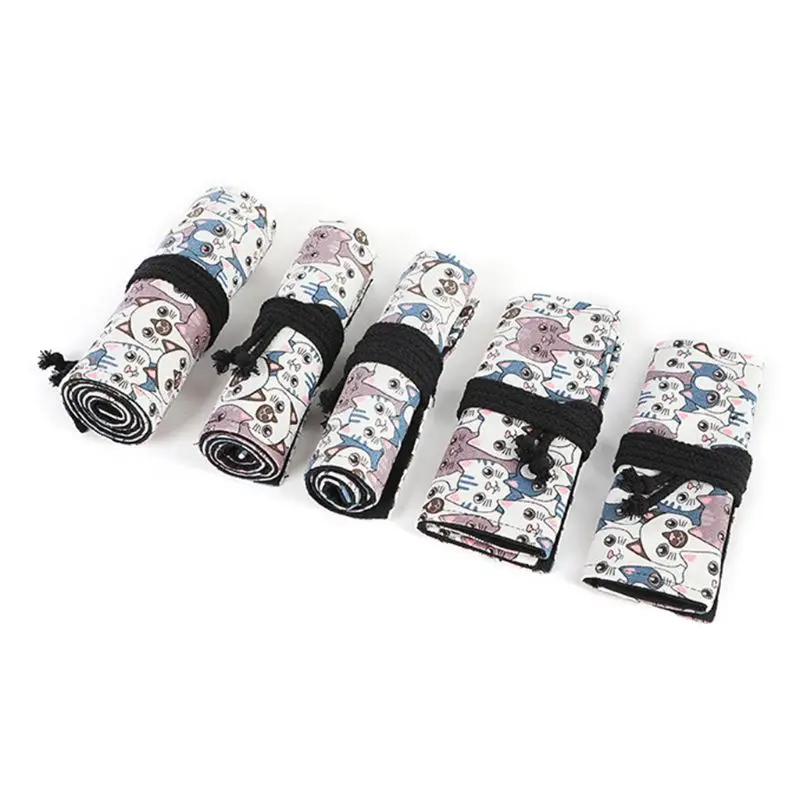 

Cute Cat 12/24/36/48/72 Hole Canvas Roll Pen Curtain Pencil Bag Case Makeup Wrap