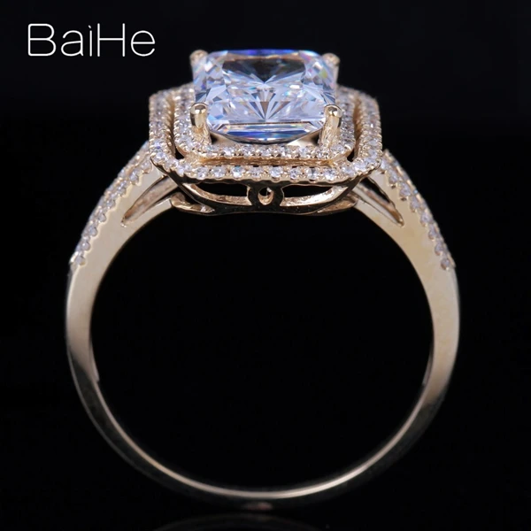 BAIHE Твердые 14 к желтое золото 5.9CT сертифицированные, подлинные AAA класс кубического циркония Подушка обручальное кольцо для женщин роскошный модный подарок кольцо