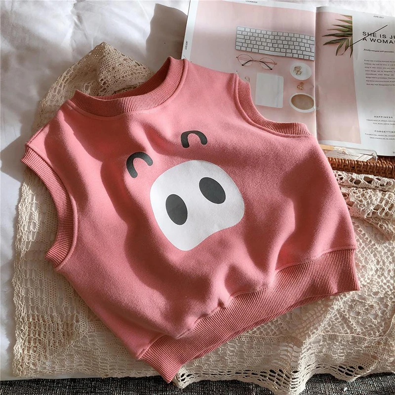 

Toddler Girls Thick Vest Fashion Cartoon Pig Print Vest Clothres Autumn Winter Girl Kids Casual Warm Sleeveless Jacket P2 085