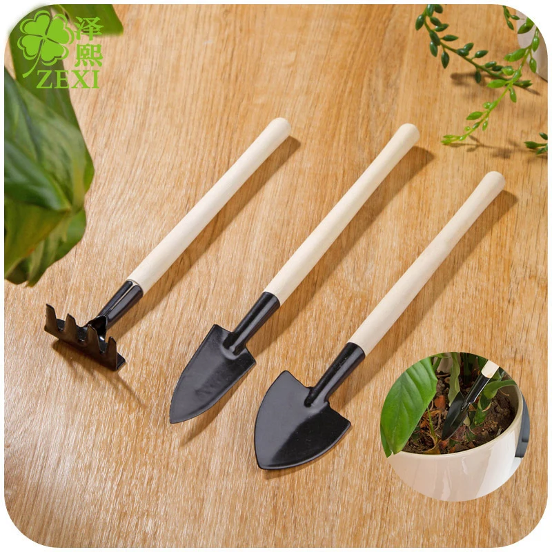 

3 Pcs/set Mini Spade Shovel Harrow Flowerpot Tools Potted Plants Maintenance Wooden Handle Plant Soil Shovels Gardening Tools