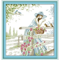 girl and squirrel printed cross stitch kit patterntraditional embroidery 11ct 14ct craft needlework diy home decoration painting