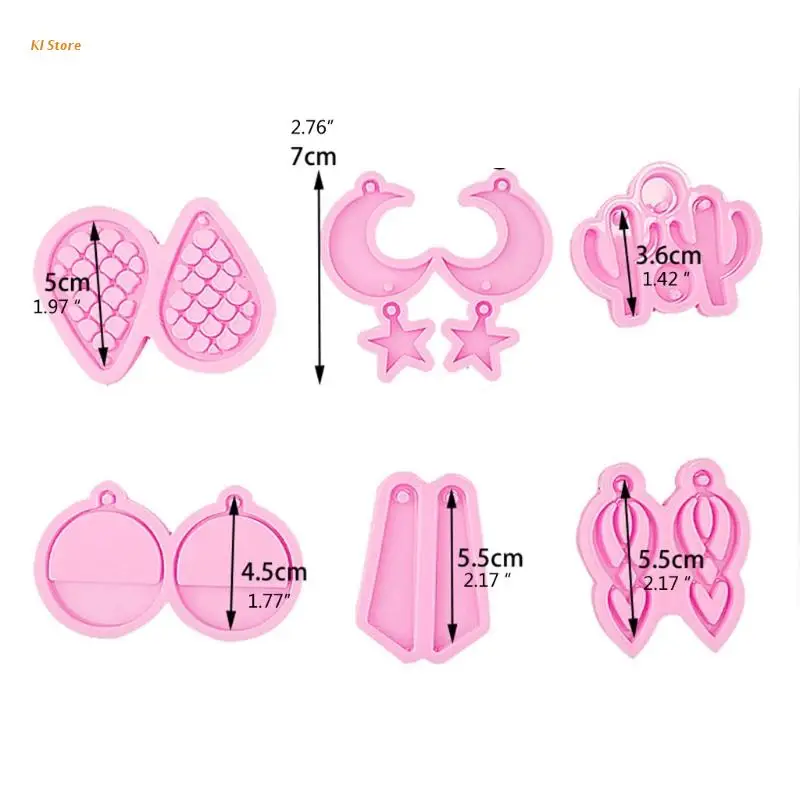 

6 Pcs Earrings Epoxy Resin Mold Ear Studs Necklace Silicone Mould DIY Crafts Jewelry Pendants Casting Tools