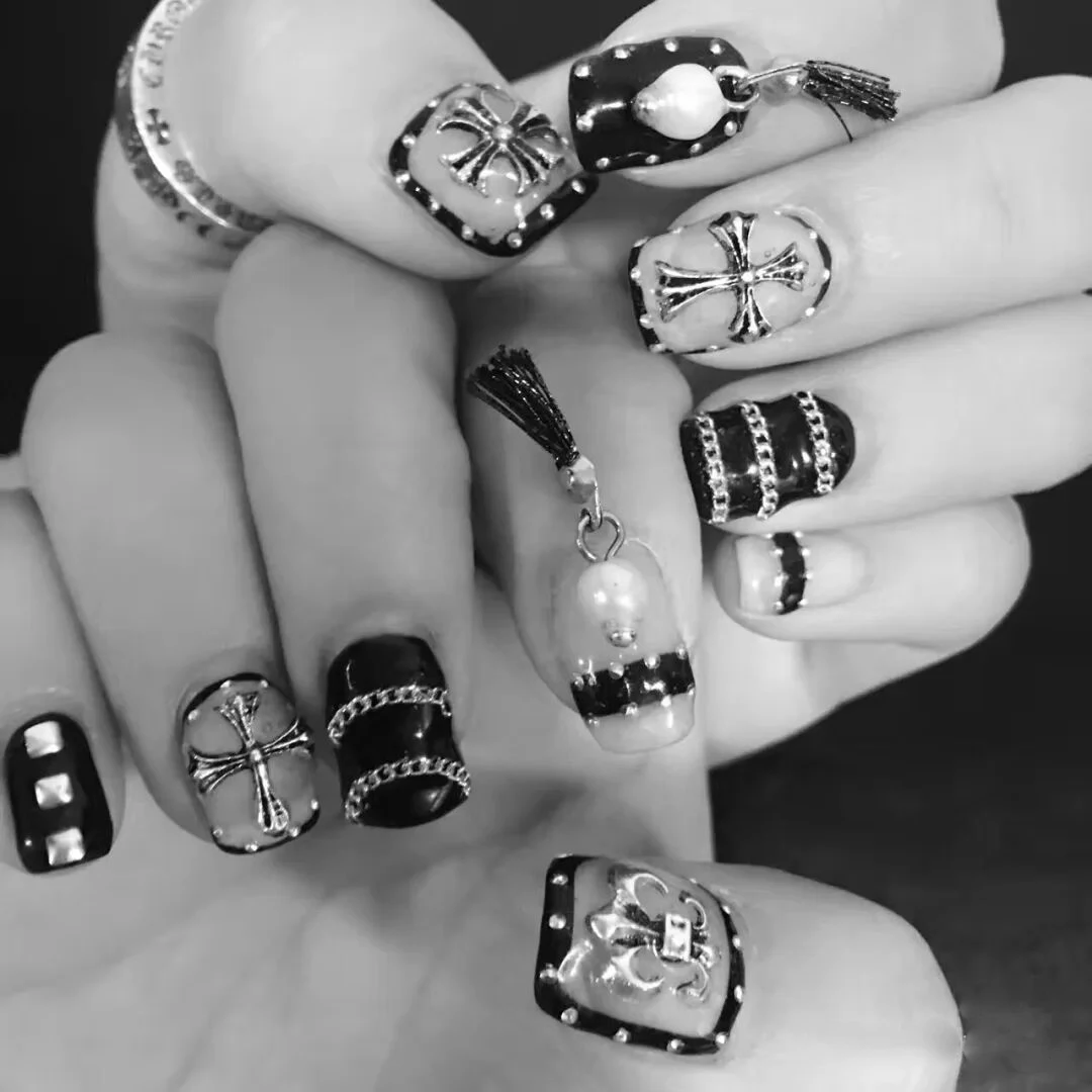 

30pcs/set New nail accessories 6-grid mixed metal hollow ocean style antique cross alloy jewelry