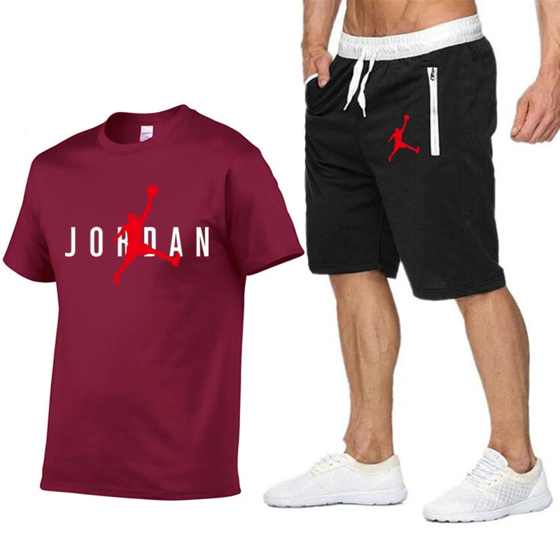 

Funny Jordan23 Brand Men T shirt+Beach Shorts Sets 2021 Summer Jogging Pants T-shirt Two Pieces streetwear Harajuku Tops Tshirt