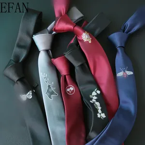Мужской узкий галстук с вышивкой, черный и красный галстук с вышивкой, 5 см, 6 см, Корейская версия, 2020