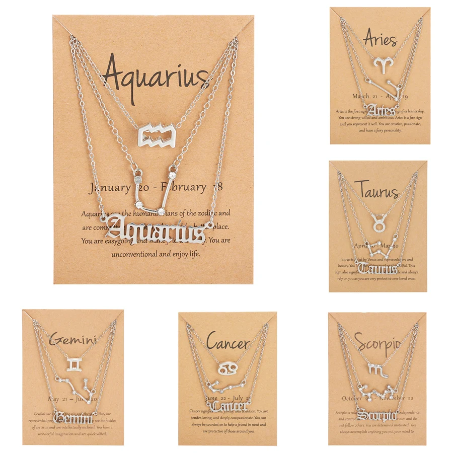 

3 PCS/Set 12 Constellation Pendant Necklace For Women Rhinestone Letter Charm Choker Horoscope Necklace Birthday Jewelry Gift