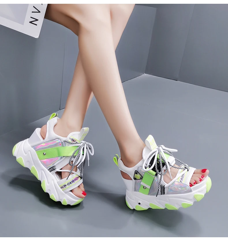 

Women Mix Color New Chunky Platform Sandals Hollow Out Wedge Heels Beach Sandals Woman Thick Bottom Gladiator Shoes