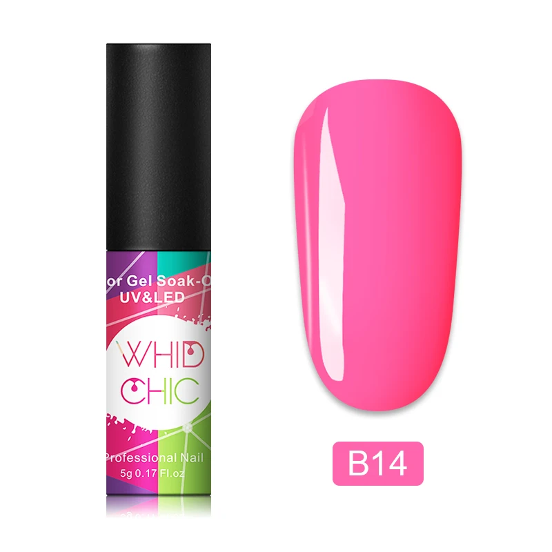B14 WHID CHIC 1 бутылка 5 мл Блестящий цветной Гель-лак для ногтей Блестящие Блестки долговечный впитывающий УФ-гель для ногтей для самостоятельного дизайна ногтей - Цвет: B14