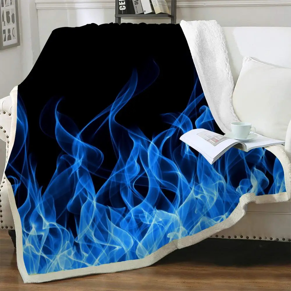 

Одеяло NKNK в стиле Харадзюку, тонкое синее покрывало с 3D-принтом пламени, модное винтажное плюшевое одеяло из полиэстера