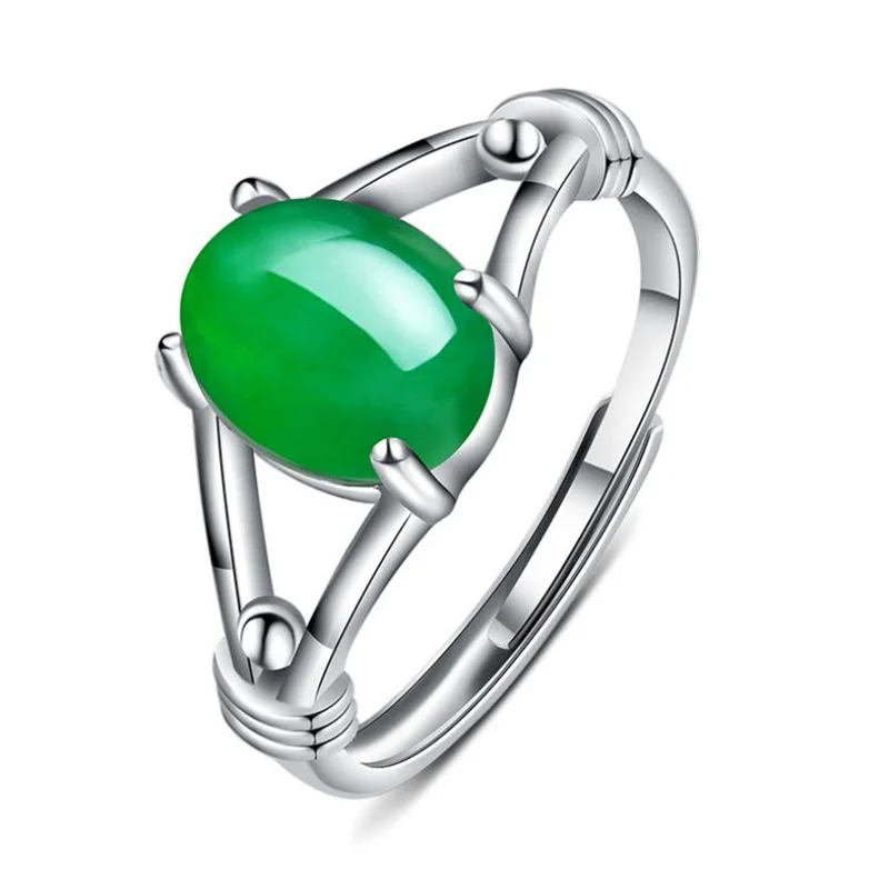 

Fashion Lady Silver 925 Sterling Rings For Women Bride Wedding Accessories Charms Crystal Green Oval Rings Girls Finger Bijou