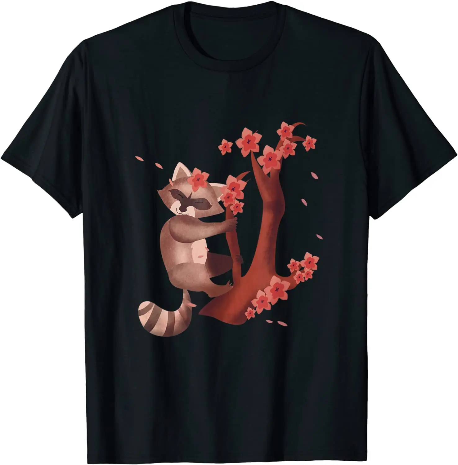 

Summer Men T-shirt Raccoon Japanese Sakura Cherry Blossom Flower Vintage Printing Graphic T-shirts Men Clothing Men Tops S-3XL
