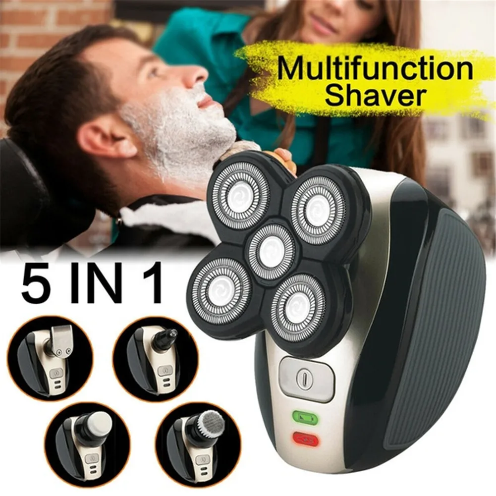 

5 In 1 Electric Shaver Men Rechargeable Beard Nose Hair Trimmer Clipper Washable Bald Head Shaving Machine Face Cleaing Brush