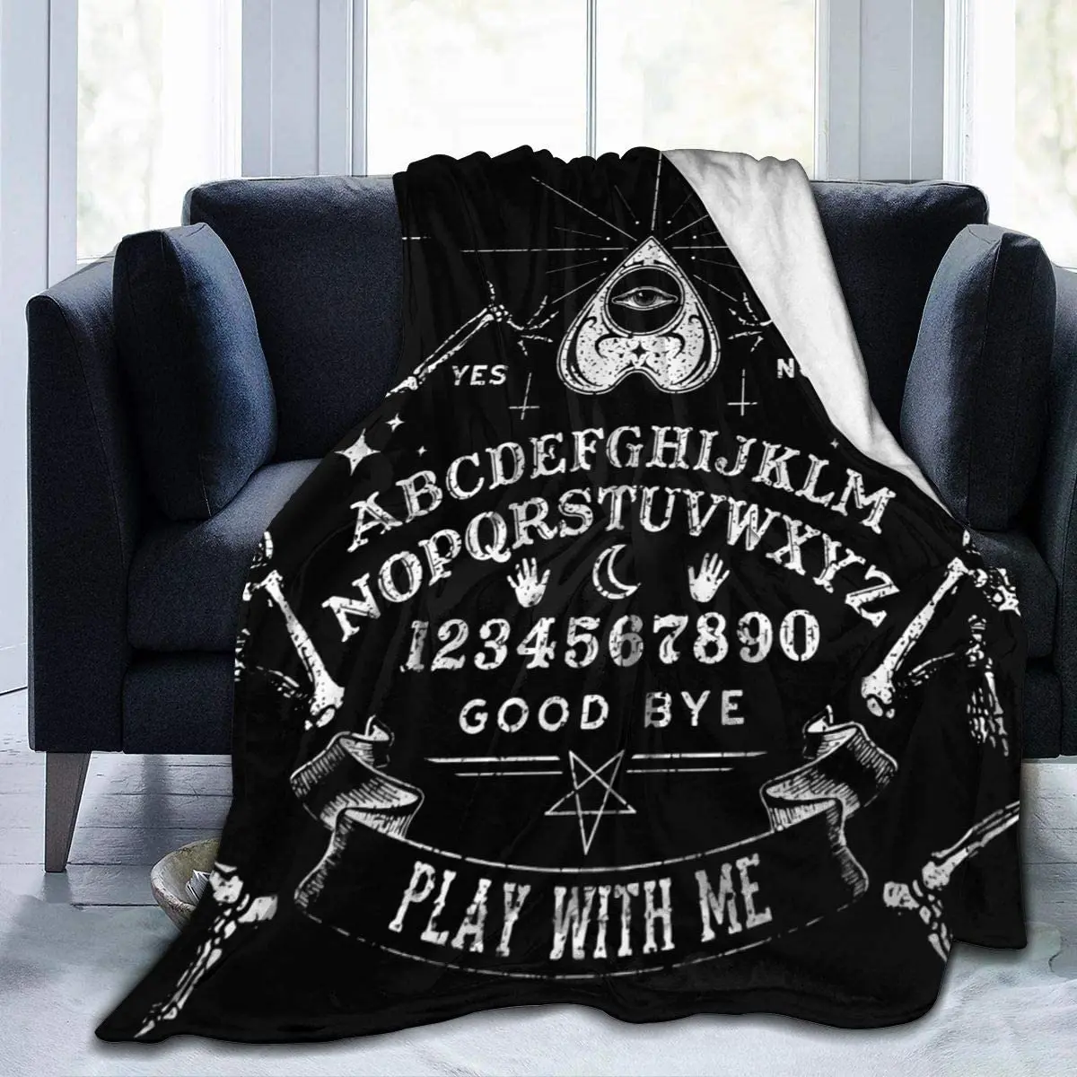 

Cozy Microfiber Soft Flannel Fleece Throw Blanket Reversible with 3D Print for Couch Bed Sofa Vintage Skeleton Magic Ouija Board