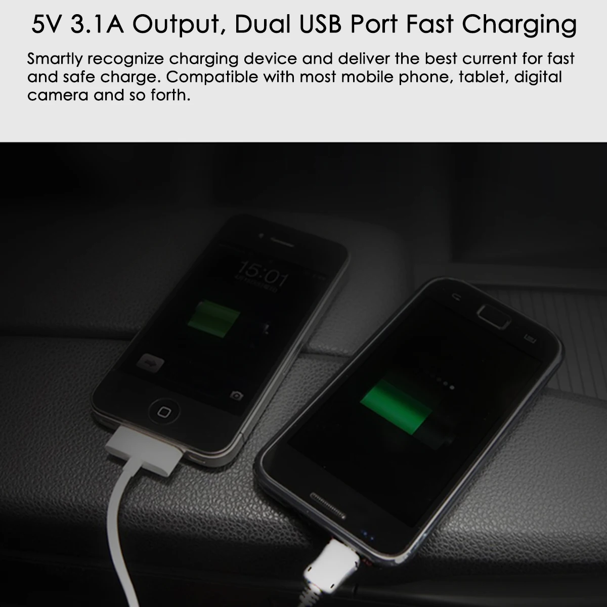 Черное автомобильное зарядное устройство QC3.0 с двумя usb-портами быстрая зарядка BT