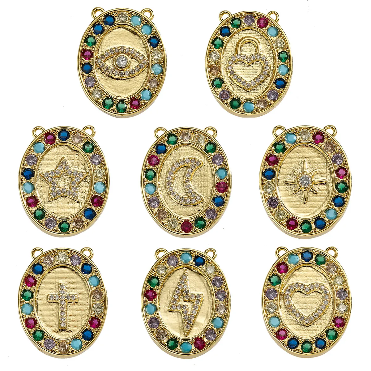 

Hand-Decorated Color Crystal Inlay Star Moon Pendant Luxury Charms Religions Cross Jewelry DIY Making Necklace Sweater Charms