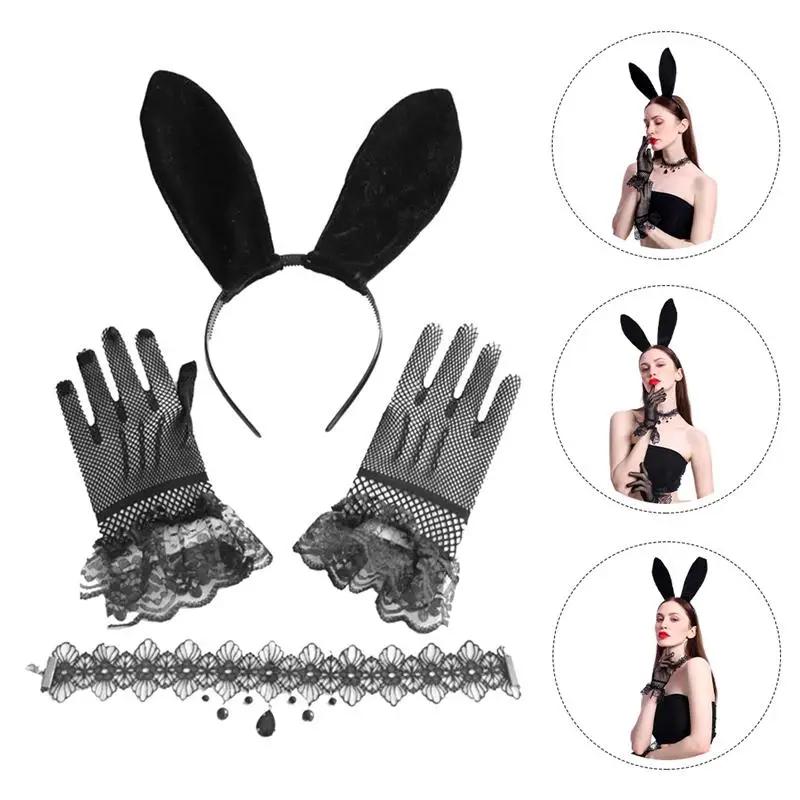 

1 Set Masquerade Sexy Ear Headband Lace Collar Lace Gloves Ear Hair Hoop Flirting Costumes