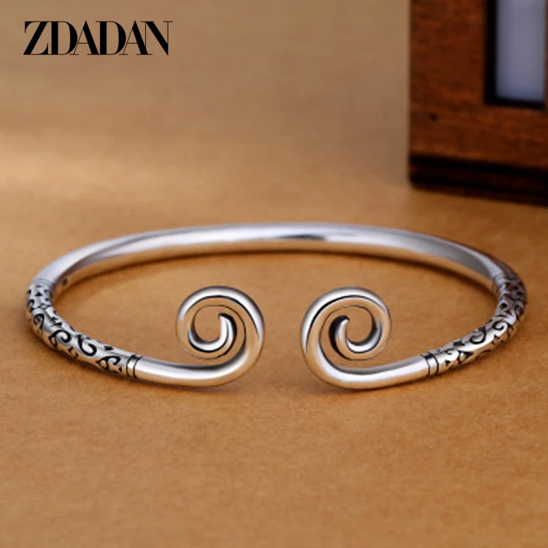 

ZDADAN 925 Sterling Silver Vintage Open Cuff Bracelet Bangle For Women Men Jewelry