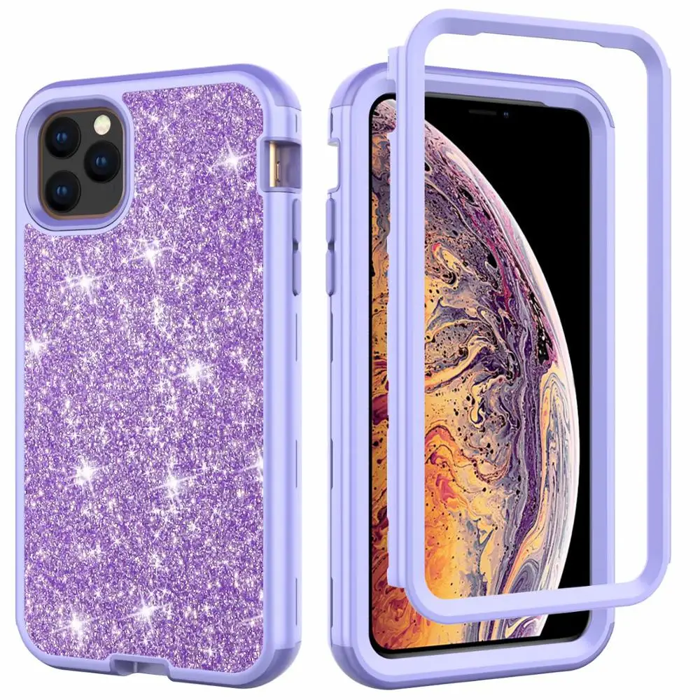 360 Full Glitter Hybrid Armor Case For iPhone 14 Plus 13 12 11 Pro MAX XS XR 7 8 Coque PC Silicon Bumper Shockproof Phone Cover