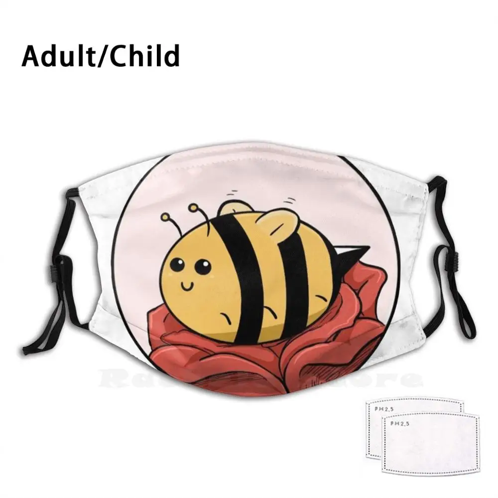 

Rose Bee Print Washable Filter Anti Dust Mouth Mask Rose Flower Red Yellow Pollination Warm Bee Bumblebee Spring