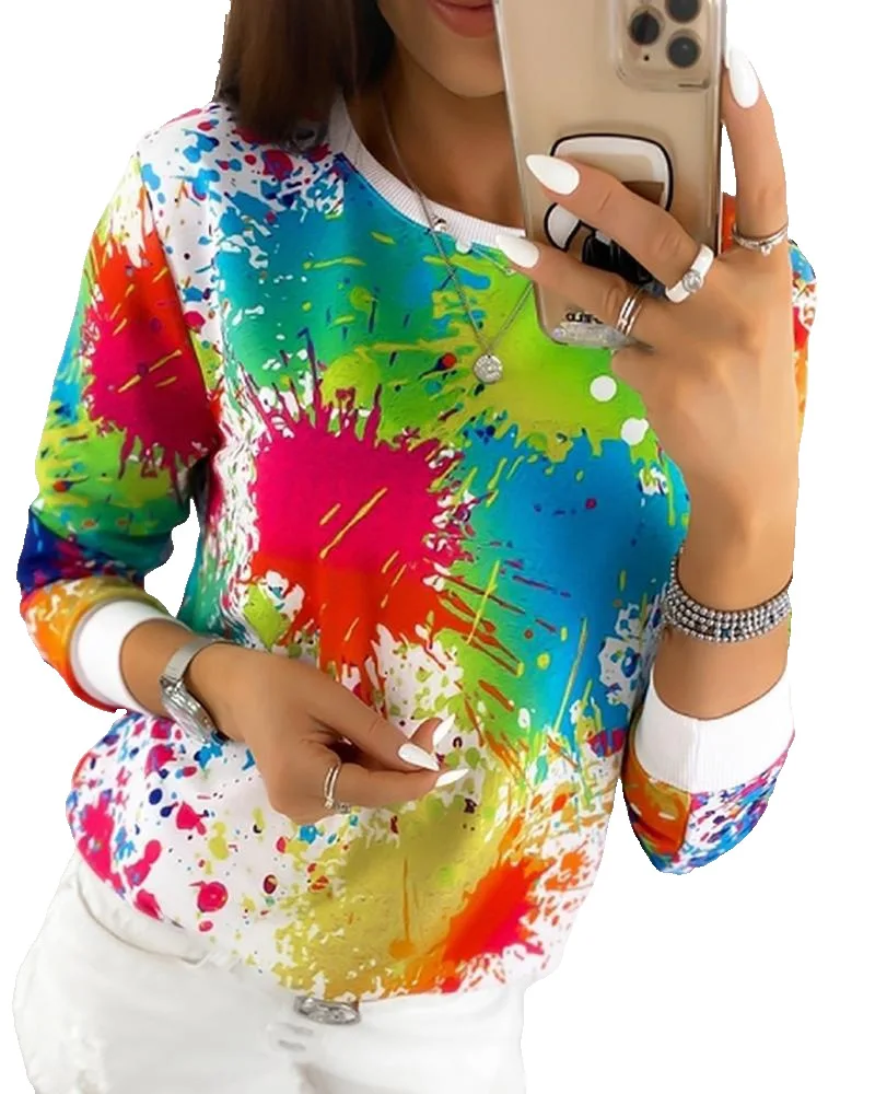 

Свитер WEPBEL с круглым вырезом, модный Свободный свитшот на осень и зиму, Женский свитшот с цветным принтом и длинными рукавами