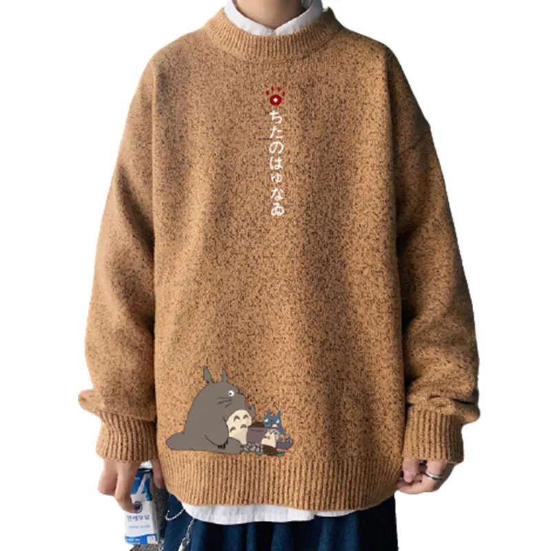 

Autumn and winter round neck versatile cartoon printed sweater men's loose college style sweater fat large size trend sweater