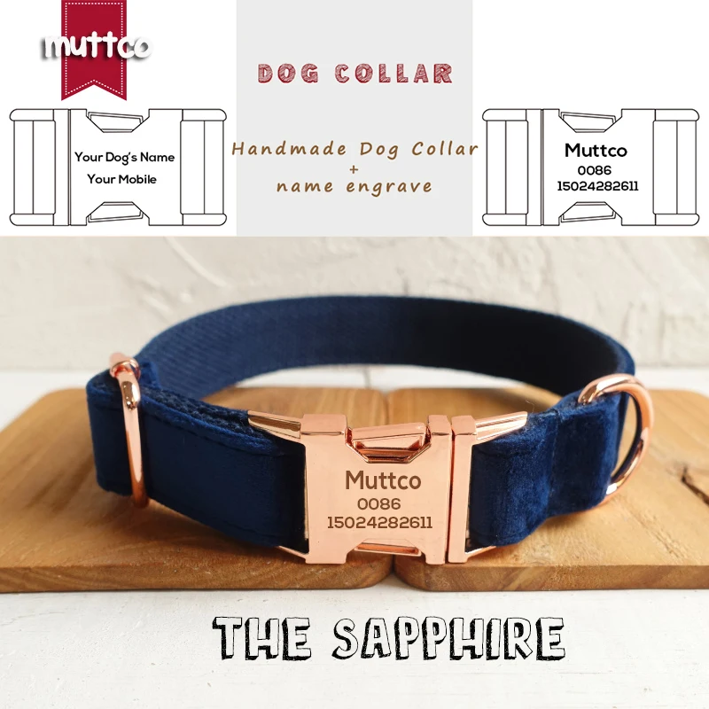 

MUTTCO personalized pet ID tag dog collar THE SAPPHIRE engraved neck strap customized nameplate pet products 5 sizes UDC078M