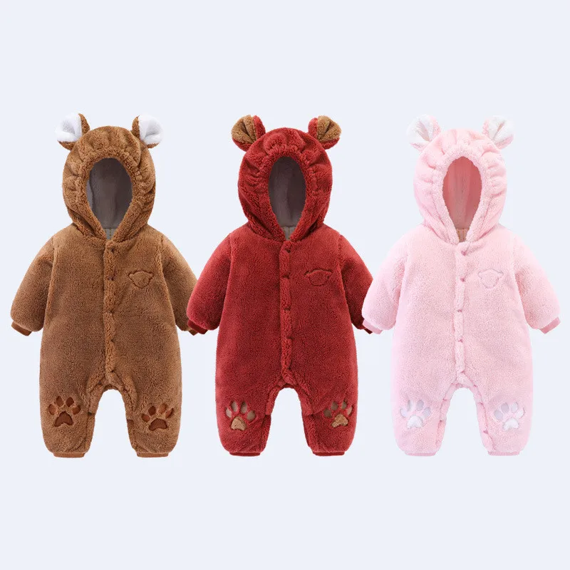 

Baby Clothes Winter Newborn Romper Warm Flannel Plush Infant Jumpsuit Baby Girl Boys clothing Cartoon Pajamas Overalls