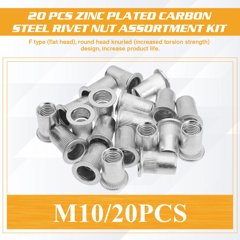 

20pcs Rivet Nuts M3 M4 M5 M6 M8 M10 Aluminum Alloy Flat Head Threaded Insert Nut Rivet Cap Set Threaded Nuts