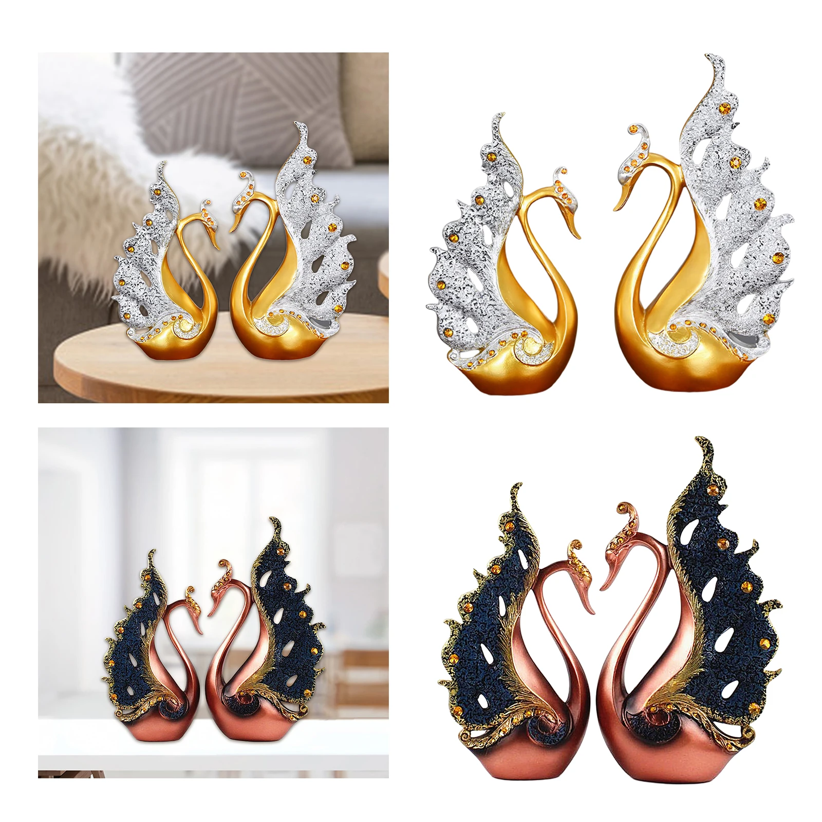 

2pcs A Couple of Swan Statue Figurines Resin Ornaments Home Centerpiece