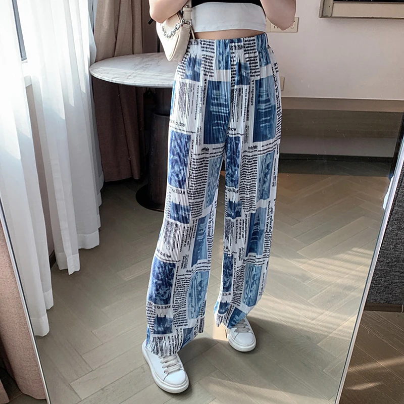 

Harajuku Pleated Wide Leg Pants Women 2021 Summer High Waist Print Pants Vintage Plus Size Long Trousers Pantalon Femme