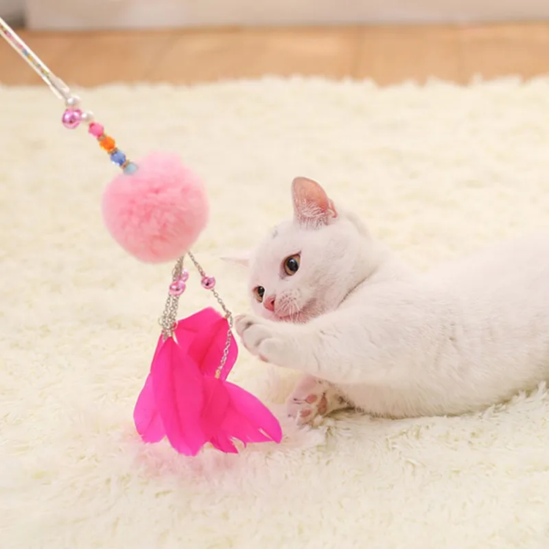 

Cat Stick Cat Interactive Toy Natural Wind Fairy Feather Funny Stick Feather Wand With Small Bell Mouse Cage Toys Plastic Artifi
