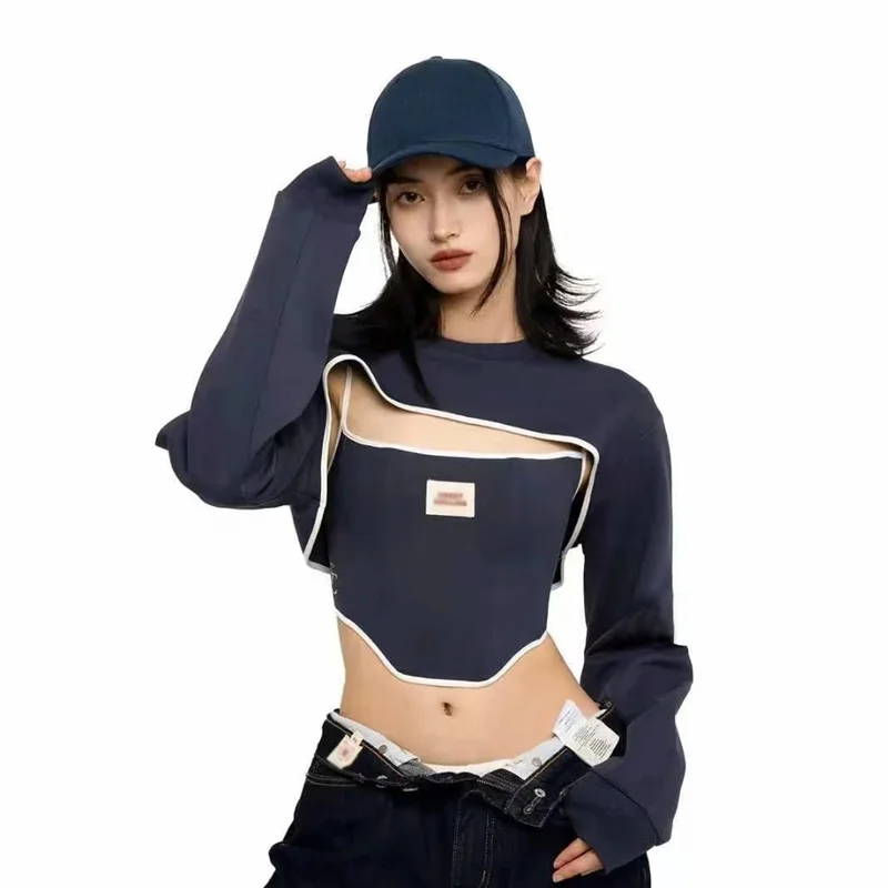 

Women Overhead Design Sweatshirt And Camis Twinset With Contrast Edge A868