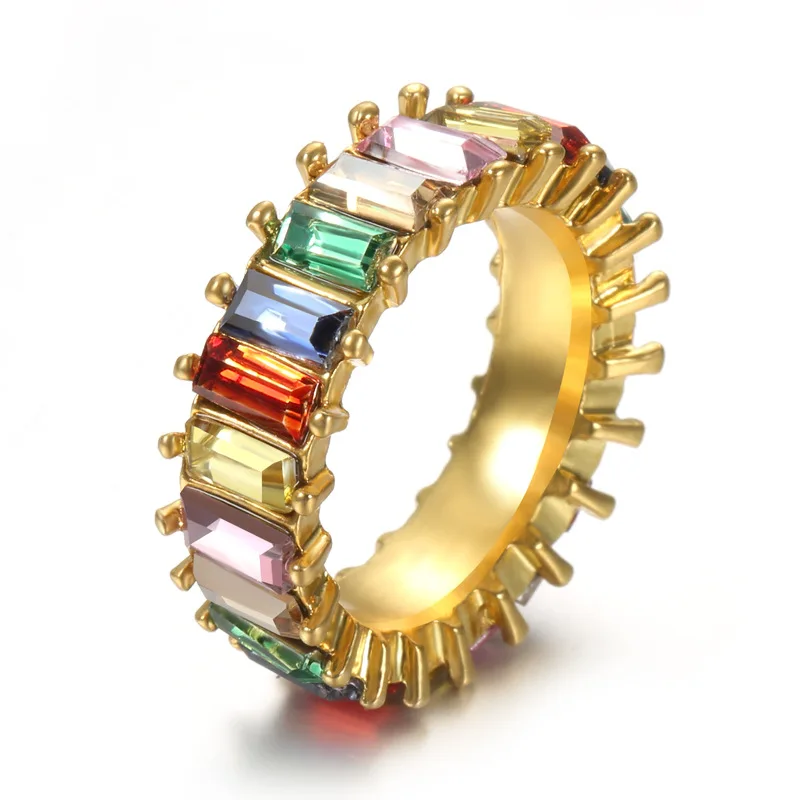 

7 Colors New Rainbow Rhinestone Gold Rings For Women Girls Fashion Luxury Crystal Ring 2021 Wholesale Retro Jewelry Accessories