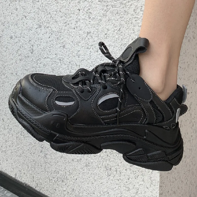 

Fashion Platform Women's Sneakers Handmade Genuine Leather Laces Female Chunky Shoes Spring Autumn Casual Ladies Running Shoes