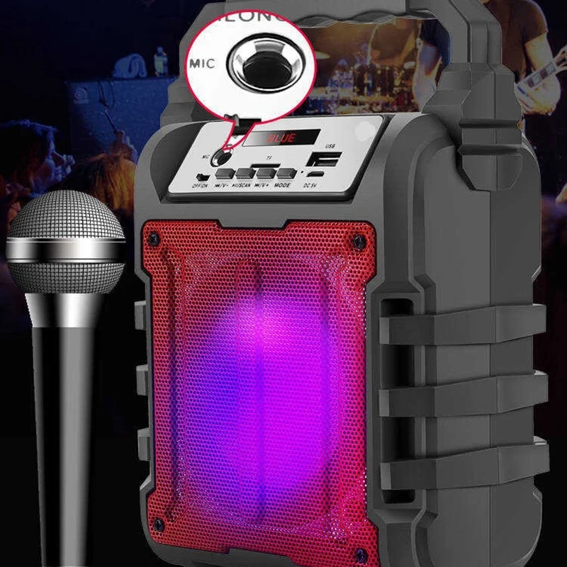 Portable Bluetooth Speaker Rechargeable Wireless Loudspeaker Sound System 5W Stereo with Karaoke Microphone FM Outdoor Party Spe |