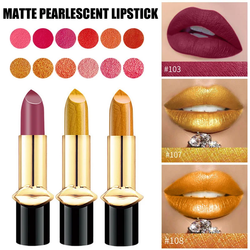 

High Quality Glimmer Metallic Lipstick Metal Color Moisturizing Lipstick Waterproof Long-Lasting Makeup for Women