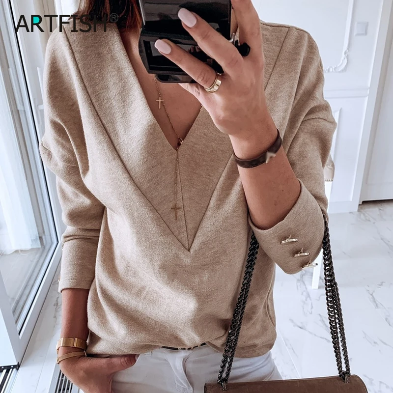 

Рубашка на пуговицах с длинным рукавом, Корейская белая женская блузка с V-образным вырезом, повседневный Модный пуловер, модные топы 2020, нов...